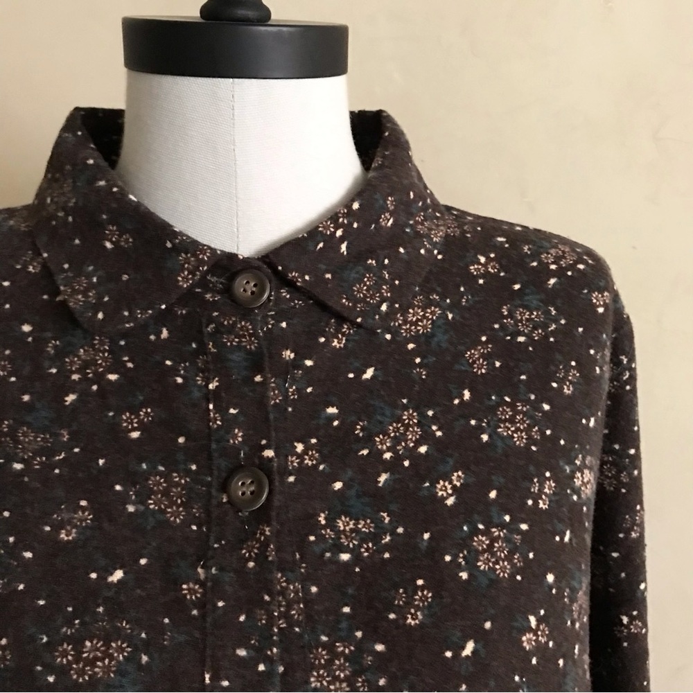 Floral Brown Long Sleeve Flannel Dress - Picture 2 of 11